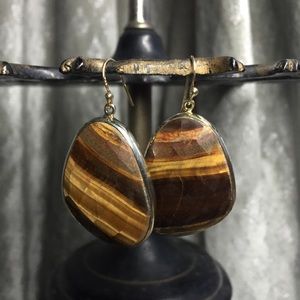 HUGE Sterling gold wash tigers eye earrings